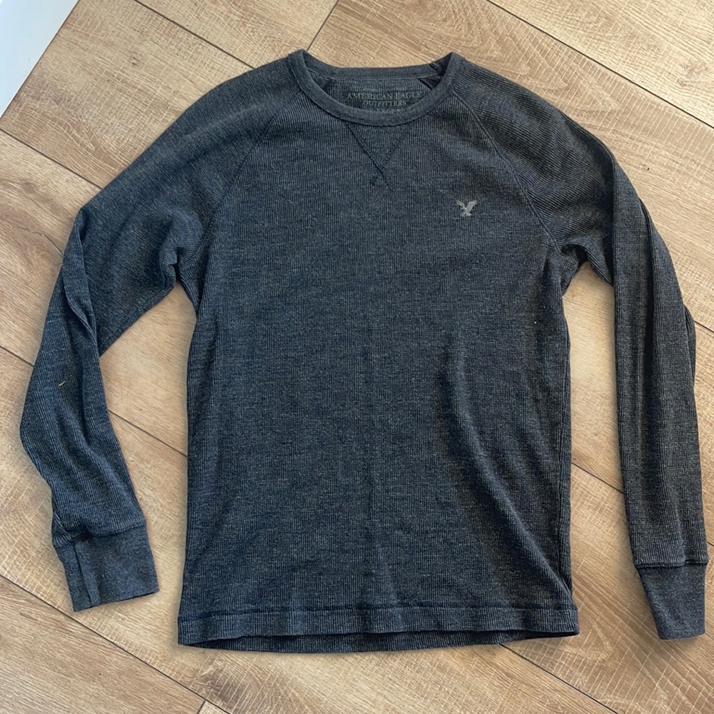 American Eagle Outfitters Mens Charcoal Gray Prep Fit Pullover Cotton Top Sz L